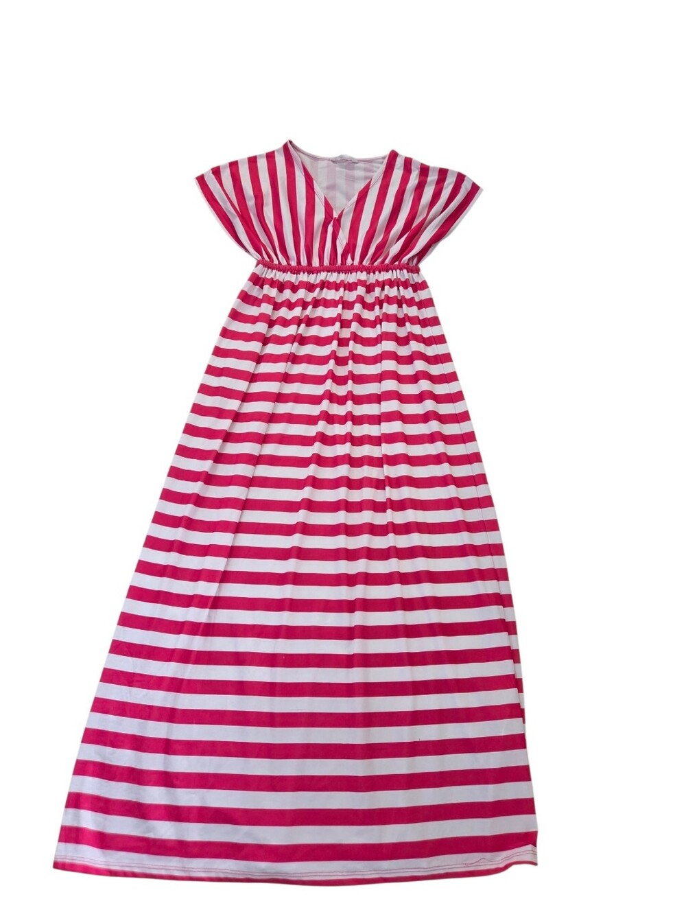 5th & Love bright pink/white striped V-neck short sleeve maxi dress, L. EUC.